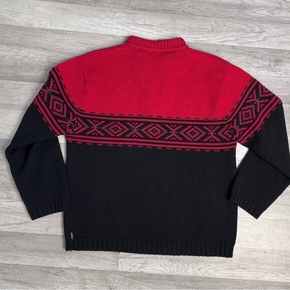 Obermeyer Wool Sweater Men’s Large Red Black Fair Isle Thick Quarter Zip Winter - Picture 3 of 5
